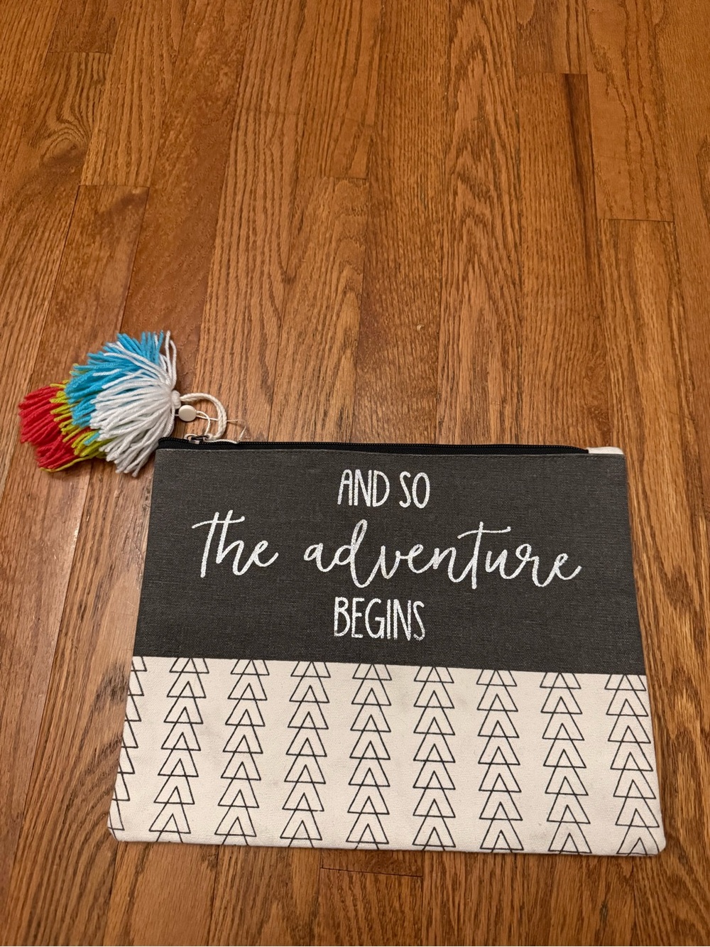 Mud Pie Black and White Canvas Pouch with Colorful Tassel
